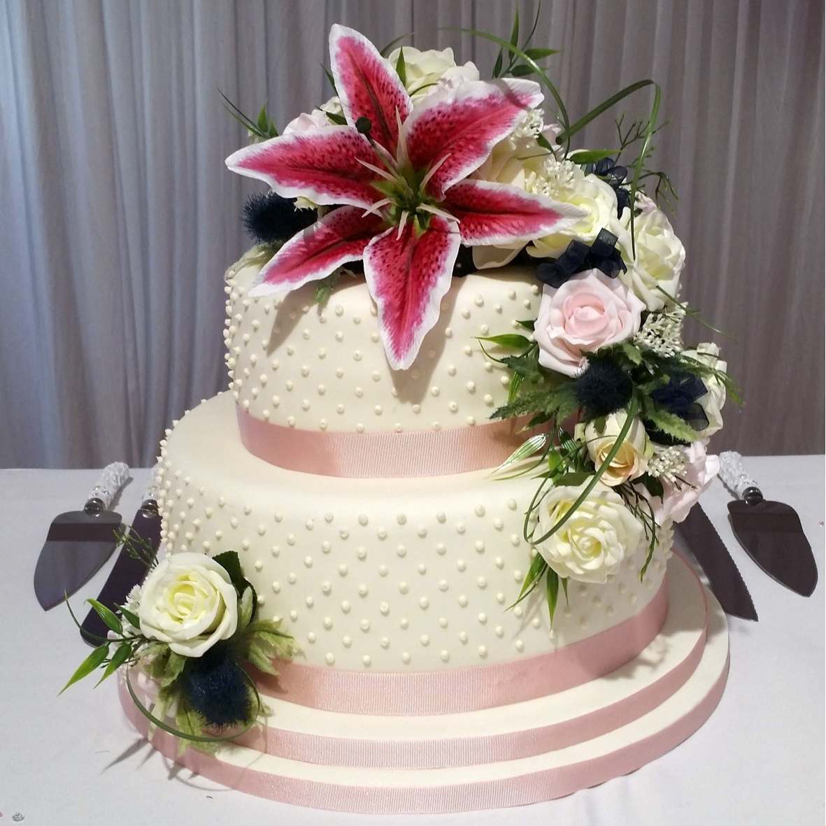 Tiger Liliy & Thistle Wedding Cake Flowers